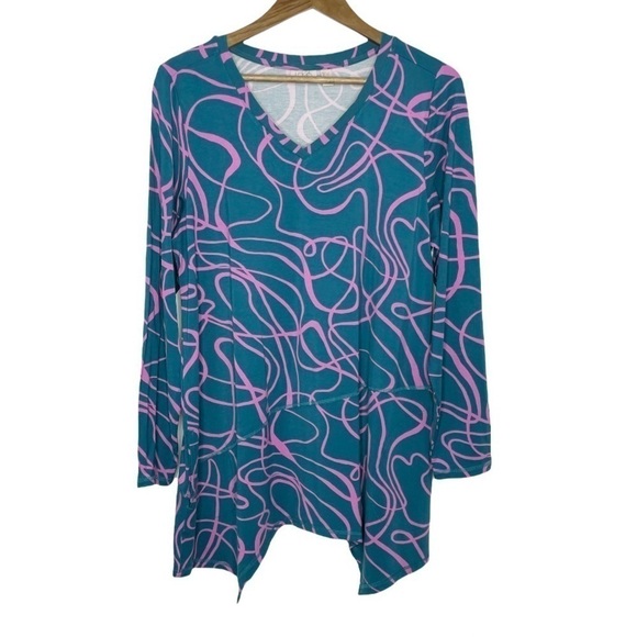 𝅺New Logo by Lori Goldstein Rayon 230 Scribble Print V-Neck Top New NWOT - Picture 1 of 12